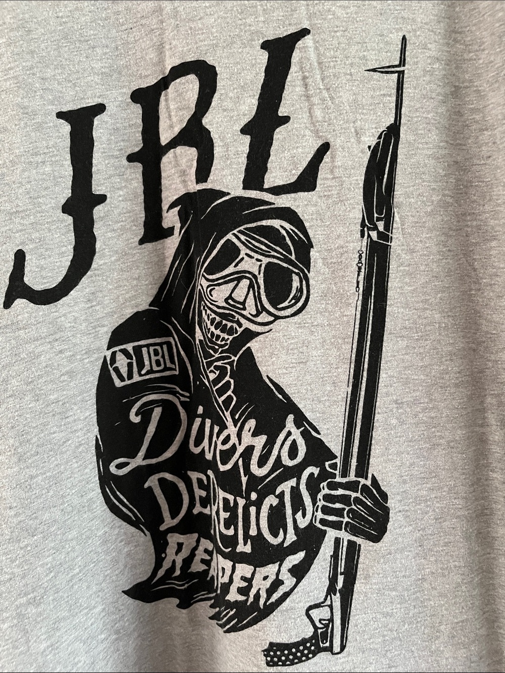 JBL Speargun Light Gray Short-Sleeve Tee with Black Diver Reaper Graphic